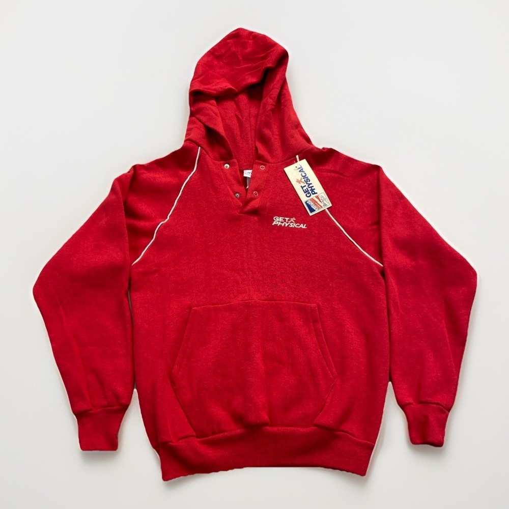 Vintage Get Physical Hoodie Womens S Sweatshirt Red Retro 80s 90s Fleece